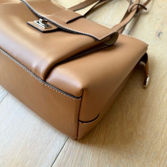 Italian Made Leather Work Tote Satchel | Structured Top Handle | Brown Floto - Picture 8 of 12